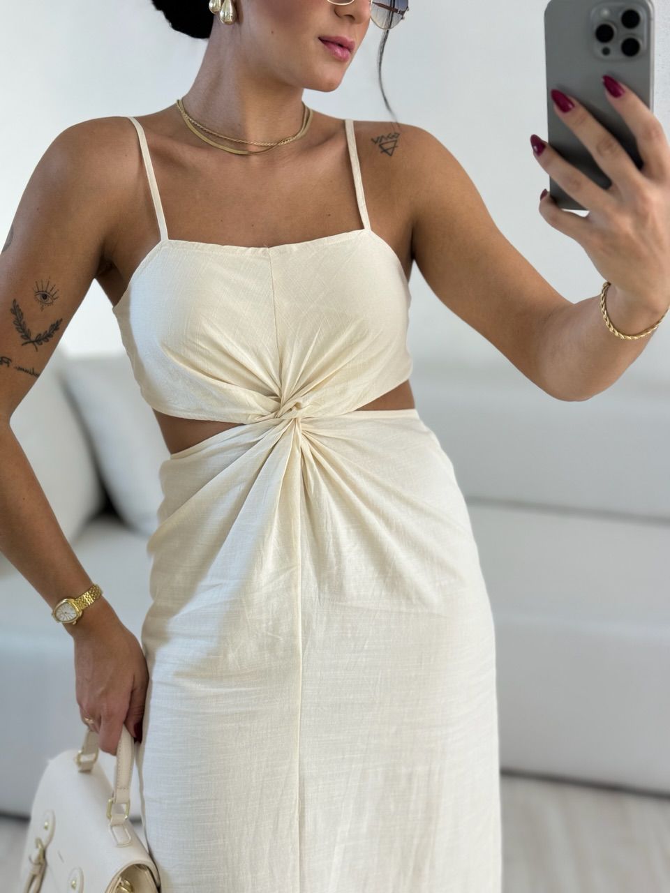 VESTIDO ELIZABETH COSTAS ABERTA MARFIM