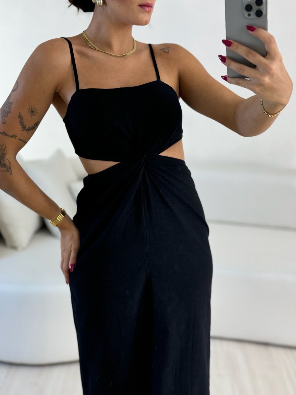 VESTIDO ELIZABETH COSTAS ABERTA PRETO