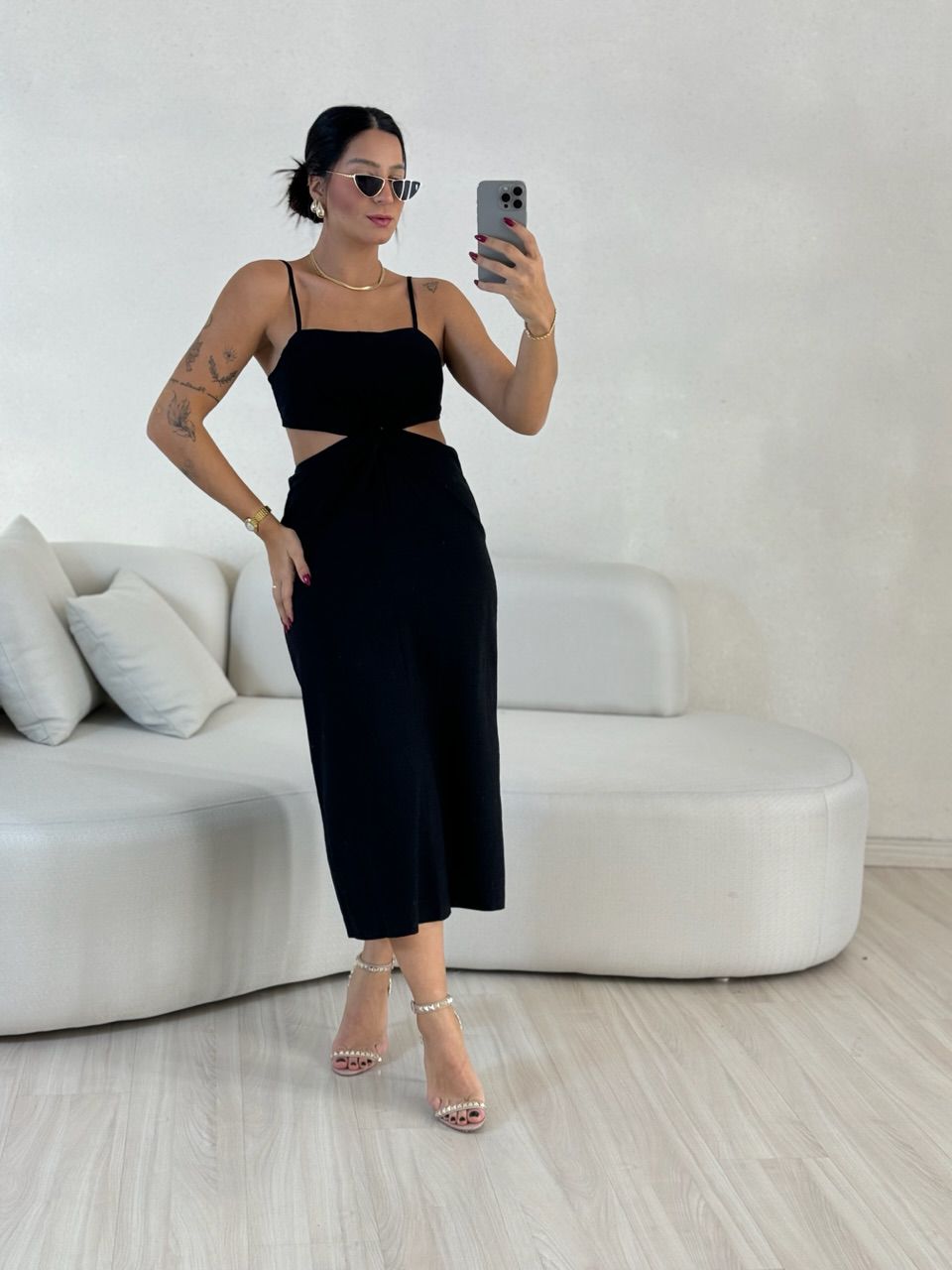 VESTIDO ELIZABETH COSTAS ABERTA PRETO