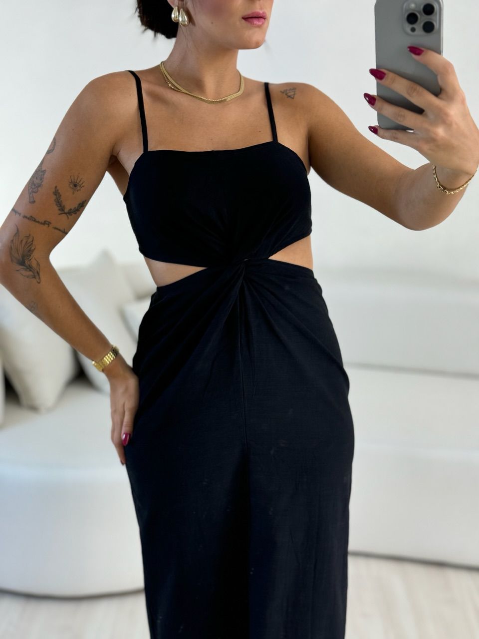 VESTIDO ELIZABETH COSTAS ABERTA PRETO