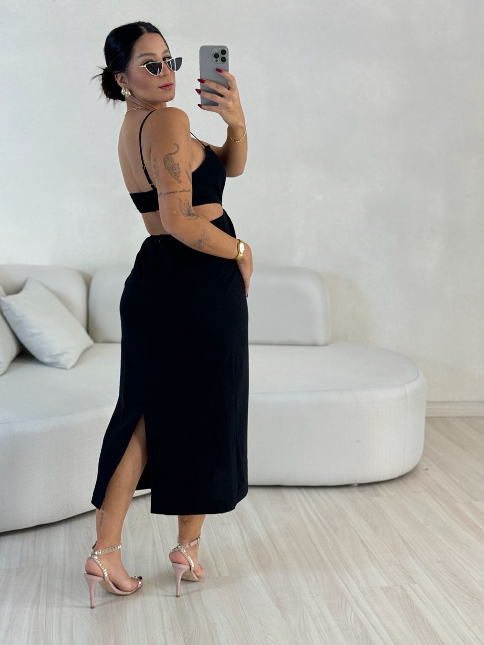 VESTIDO ELIZABETH COSTAS ABERTA PRETO