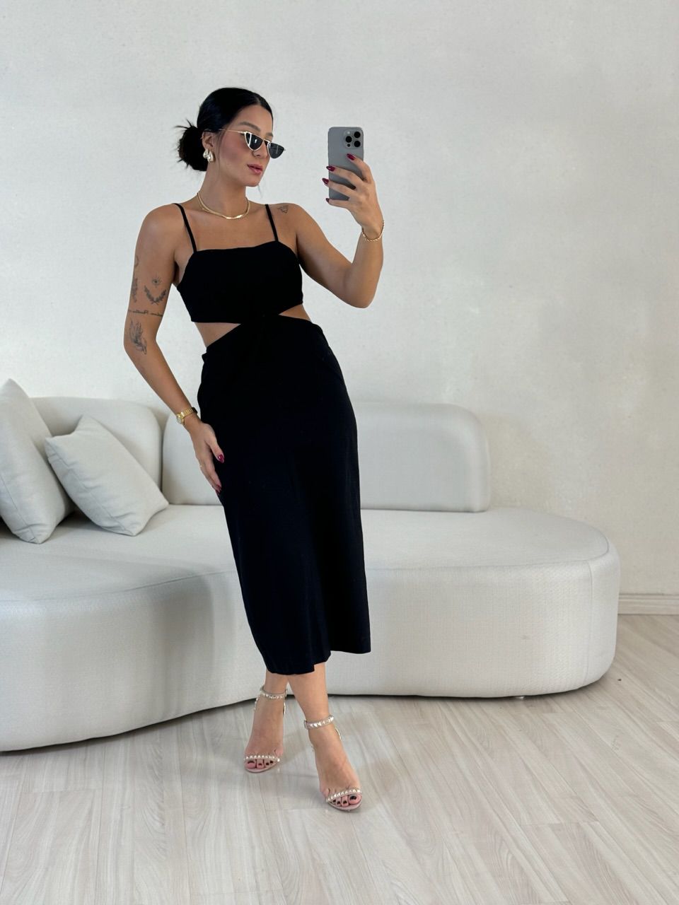 VESTIDO ELIZABETH COSTAS ABERTA PRETO