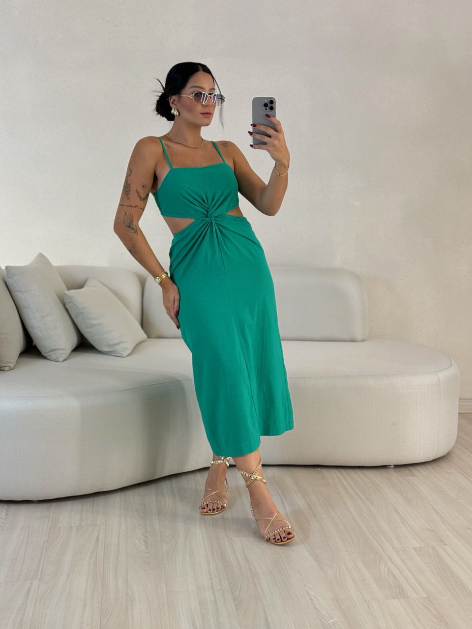 VESTIDO ELIZABETH COSTAS ABERTA VERDE