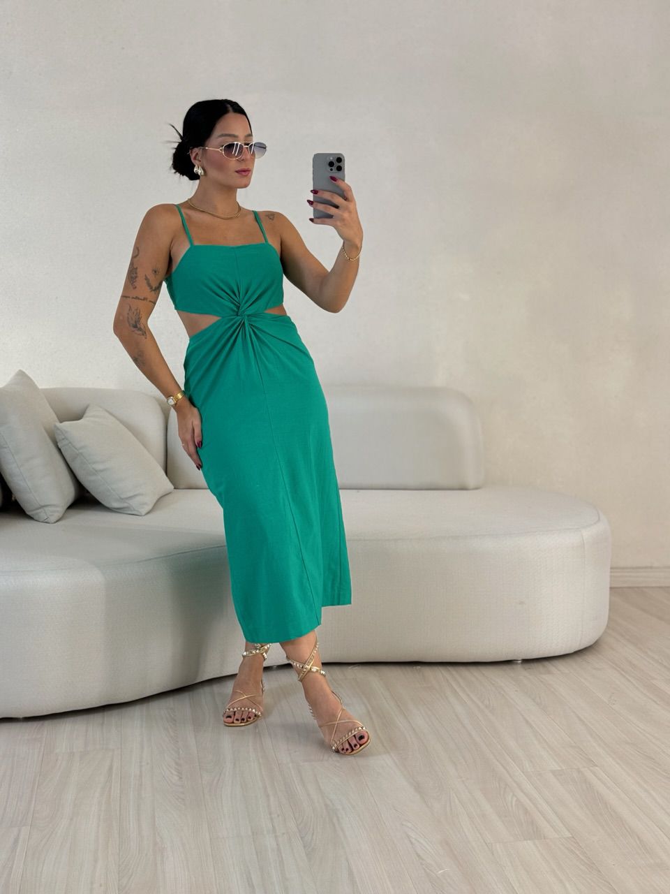 VESTIDO ELIZABETH COSTAS ABERTA VERDE