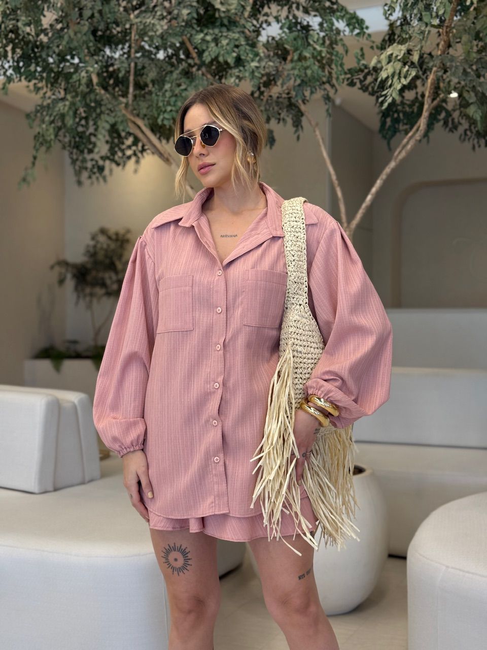 CAMISA NINA CF OVER ROSA - 0068720031 - CAROLLA FERRARO
