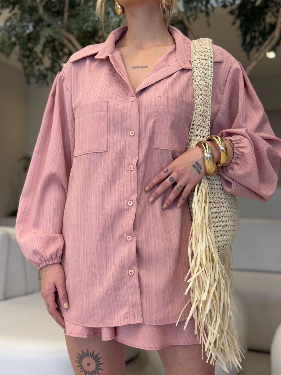 CAMISA NINA CF OVER ROSA