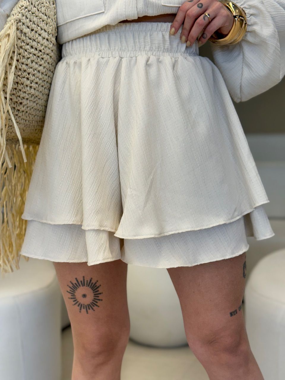 SHORT CELINE CF ELÁSTICO AREIA - 0068730110 - CAROLLA FERRARO