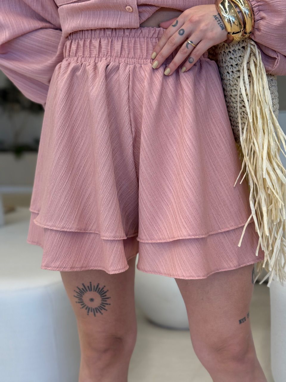 SHORT CELINE CF ELÁSTICO ROSA - 0068730031 - CAROLLA FERRARO