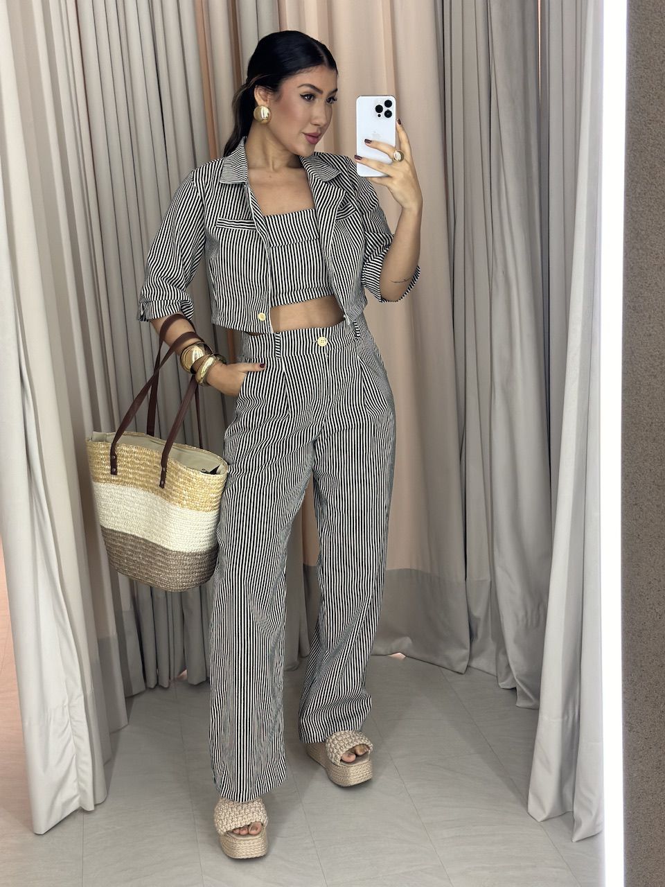 CONJUNTO CAROL LISTRADO PRETO