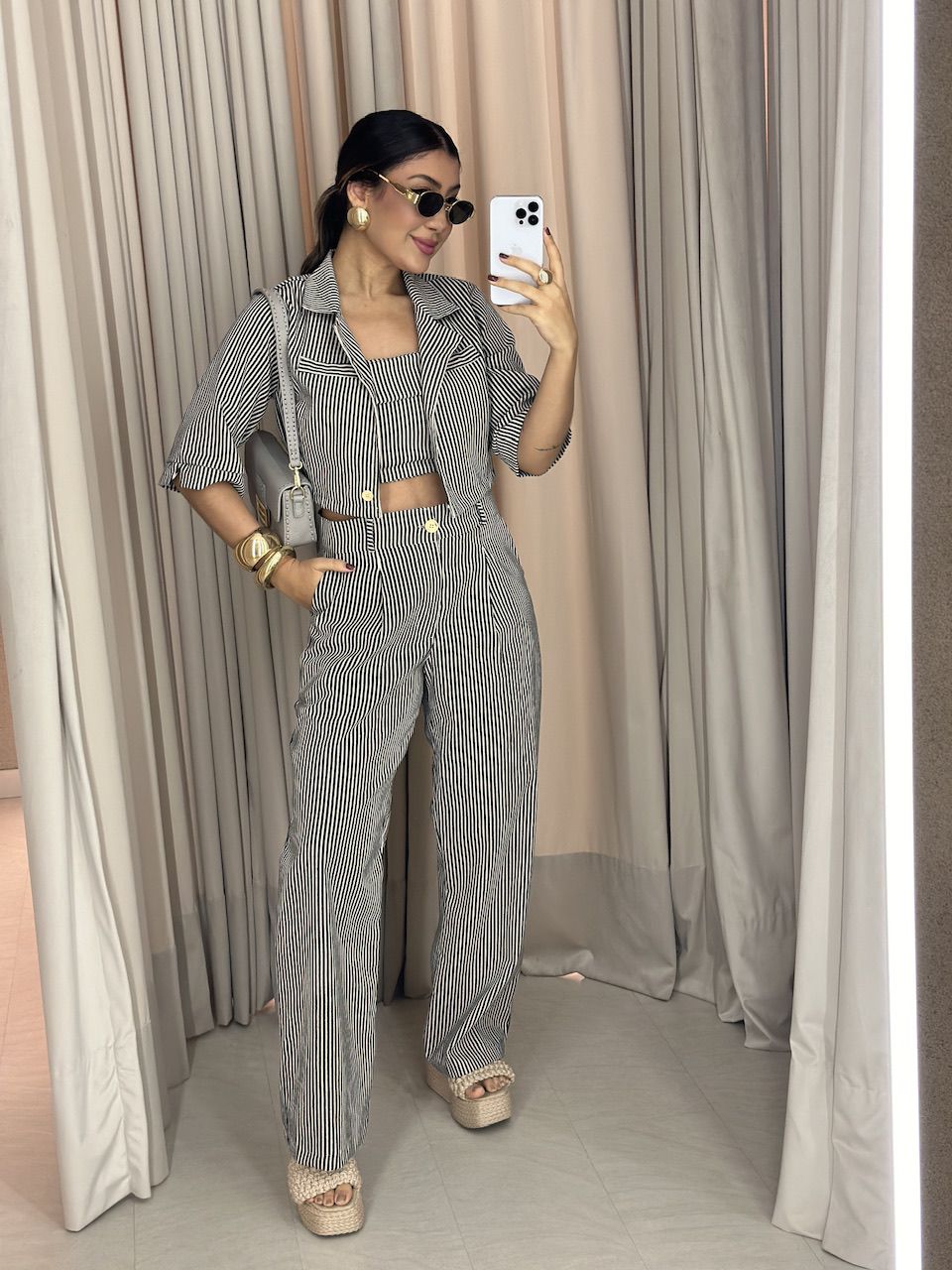 CONJUNTO CAROL LISTRADO PRETO - 0057000032 - CAROLLA FERRARO