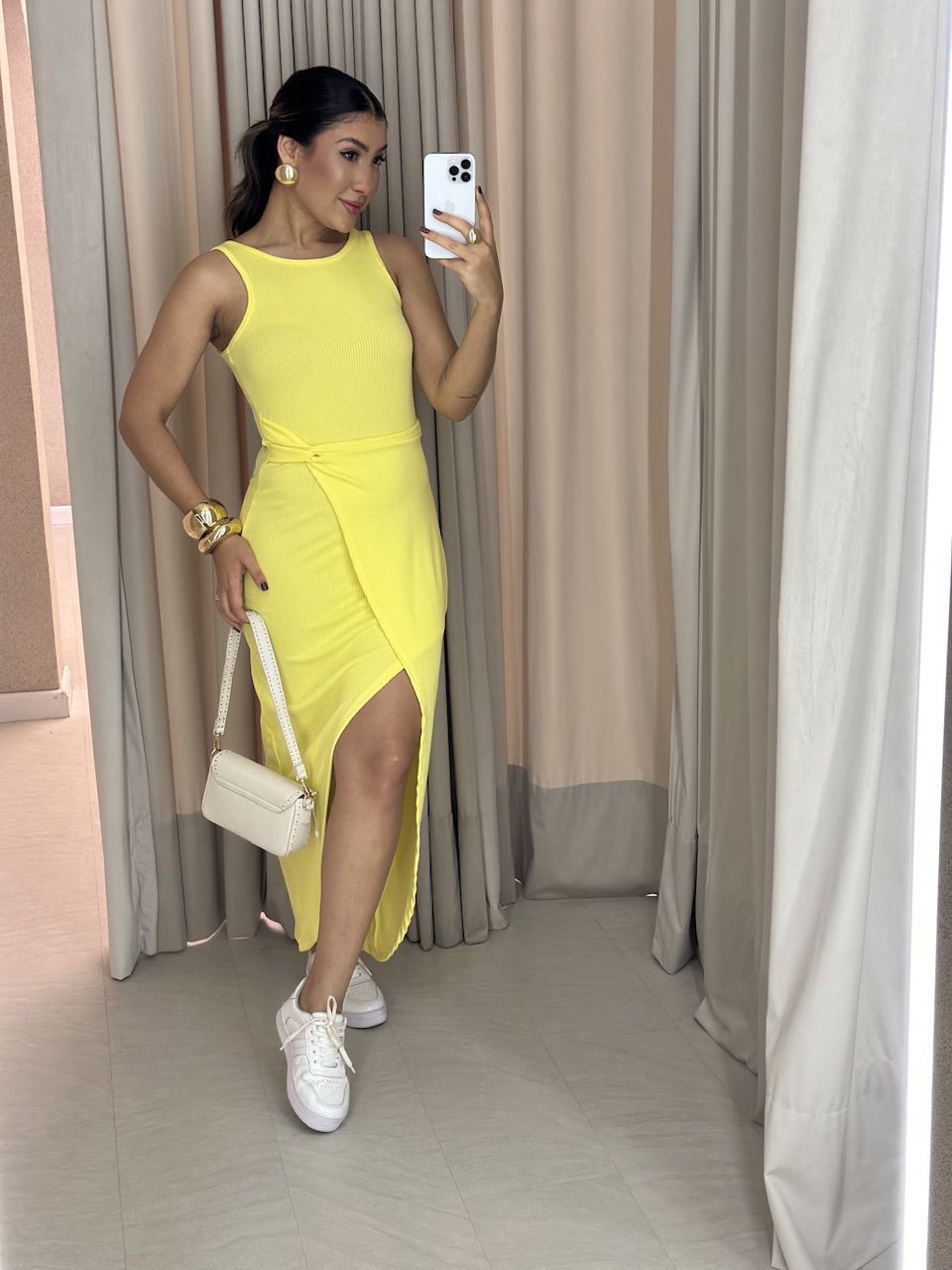 VESTIDO SELMA CAVADO Amarelo - 0058210111 - CAROLLA FERRARO