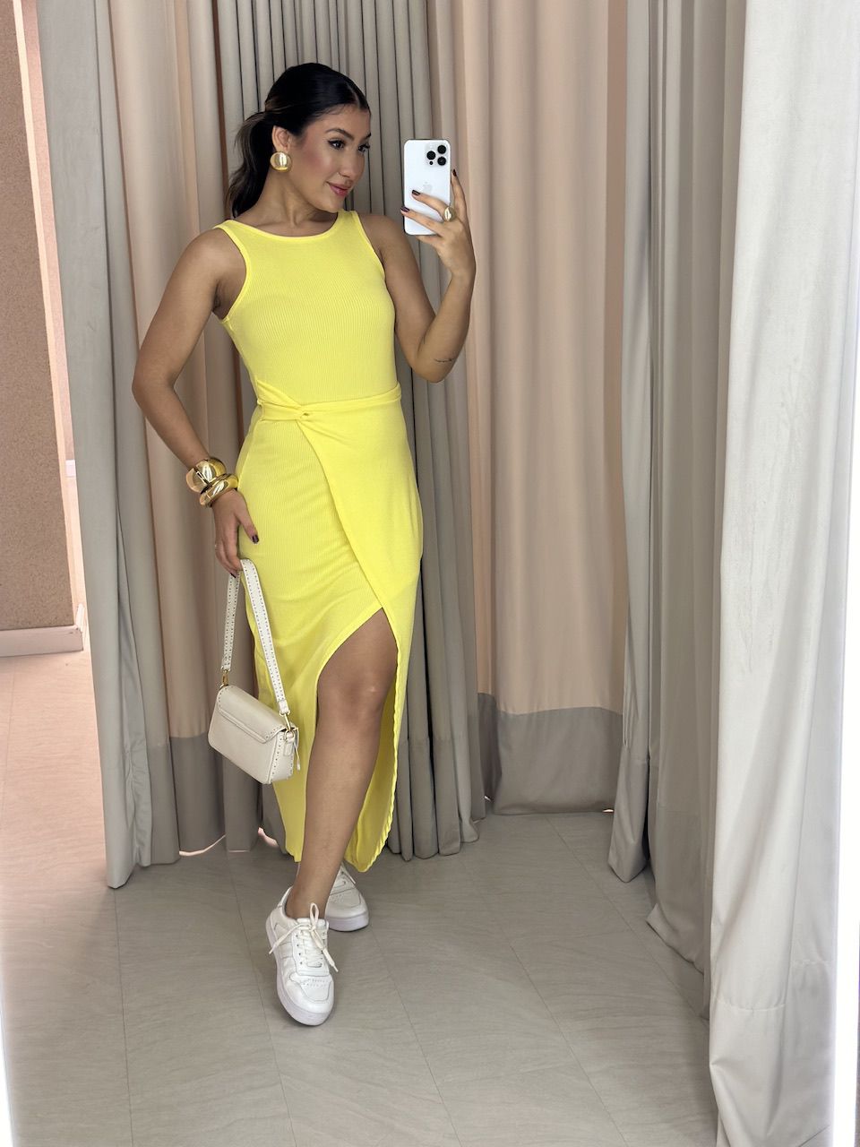 VESTIDO SELMA CAVADO Amarelo