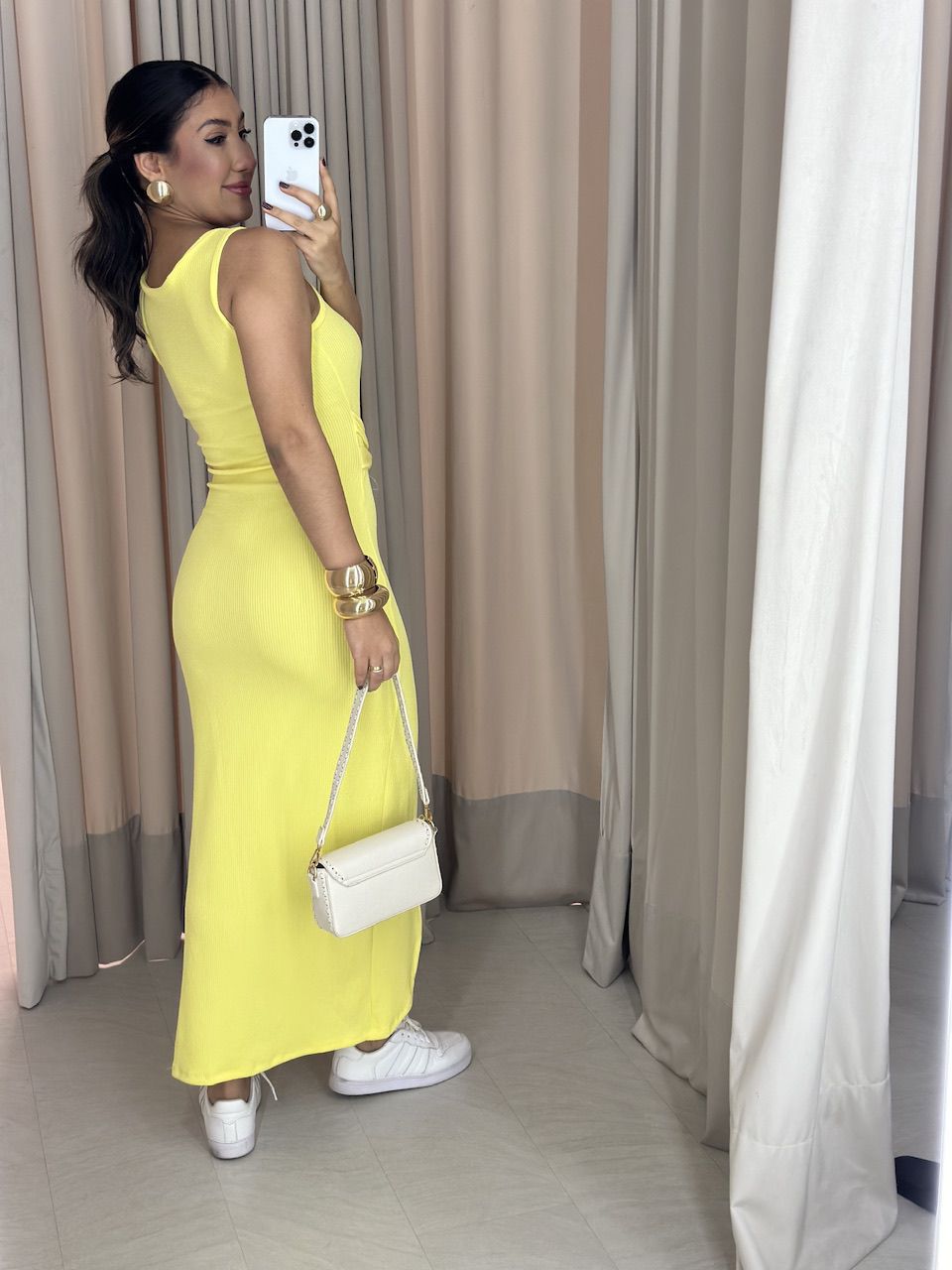 VESTIDO SELMA CAVADO Amarelo