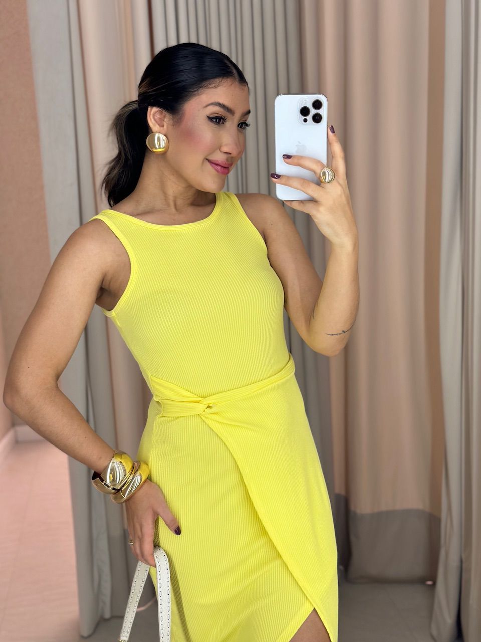 VESTIDO SELMA CAVADO Amarelo