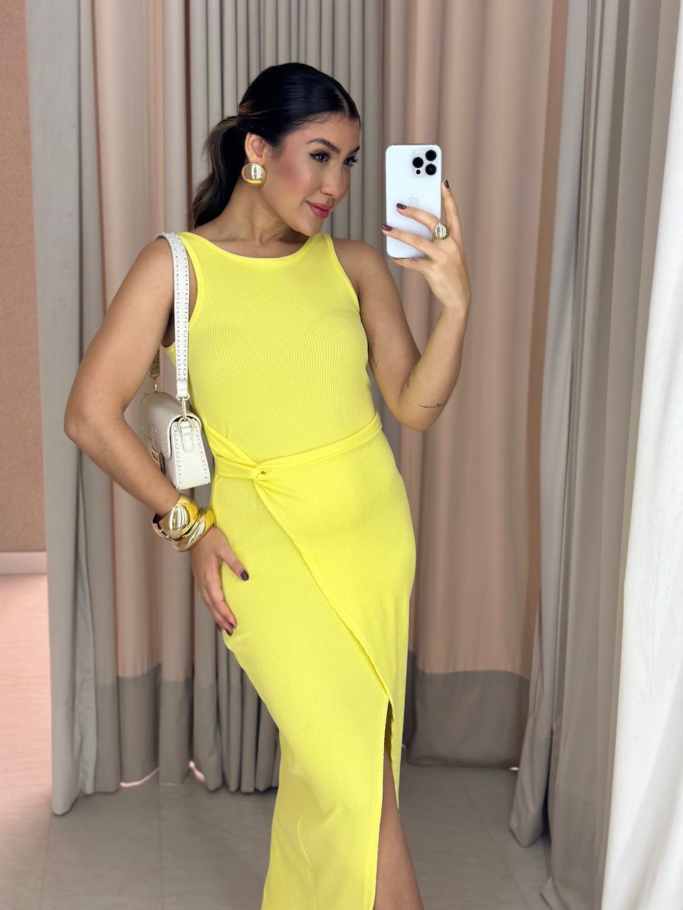 VESTIDO SELMA CAVADO Amarelo