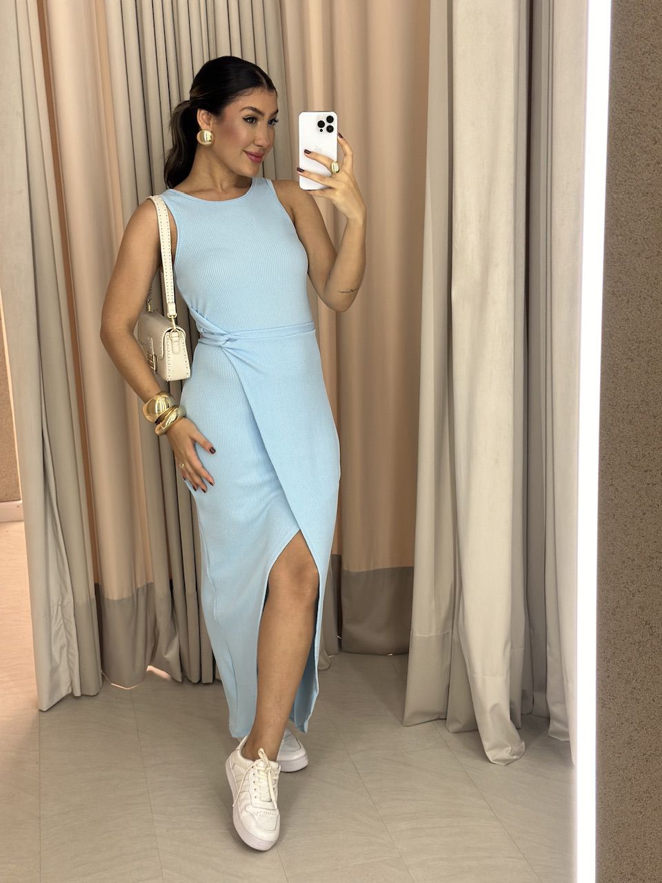 VESTIDO SELMA CAVADO BABY BLUE - 0058210365 - CAROLLA FERRARO
