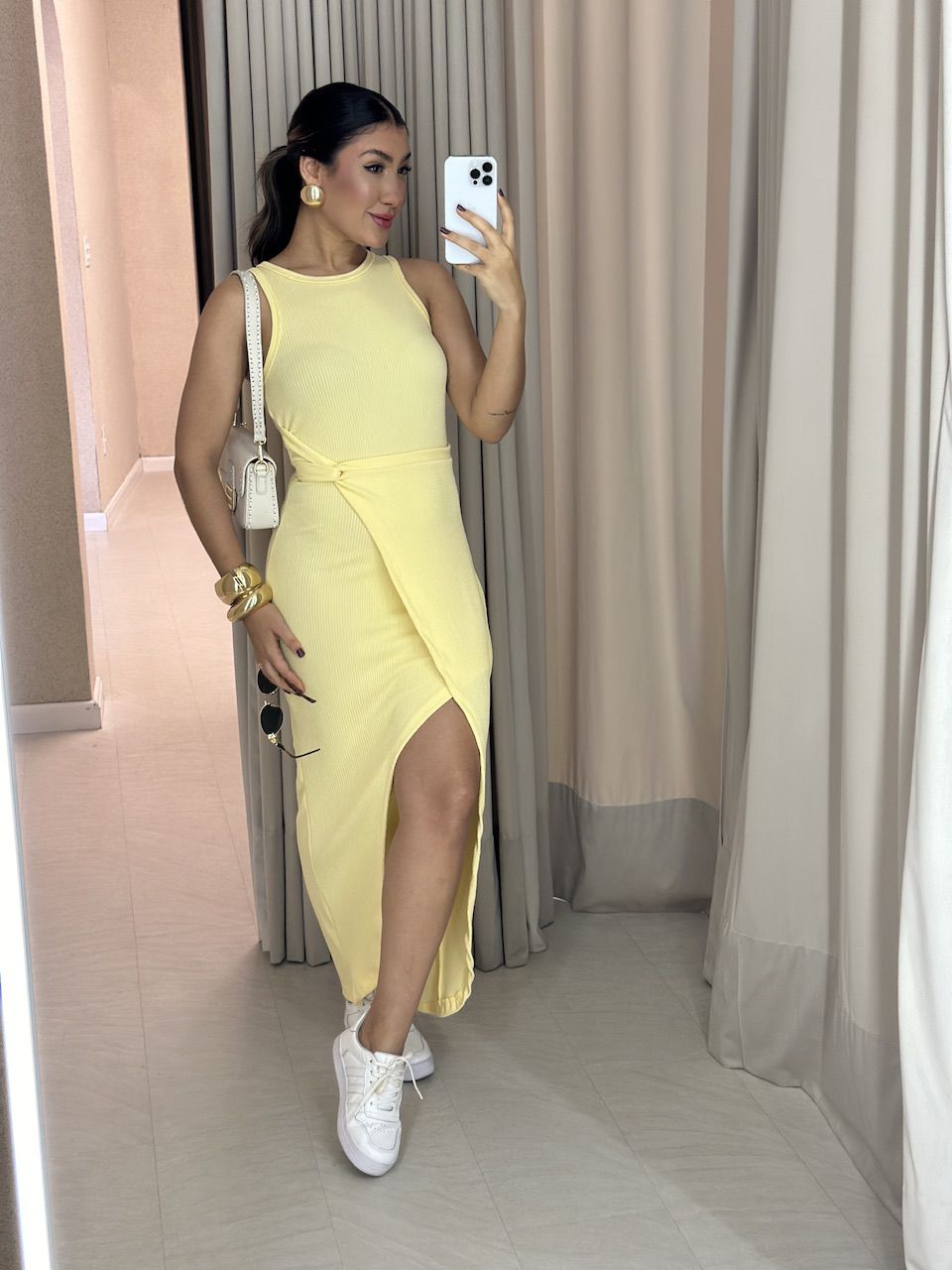 VESTIDO SELMA CAVADO YELLOW BUTTER - 0058210374 - CAROLLA FERRARO