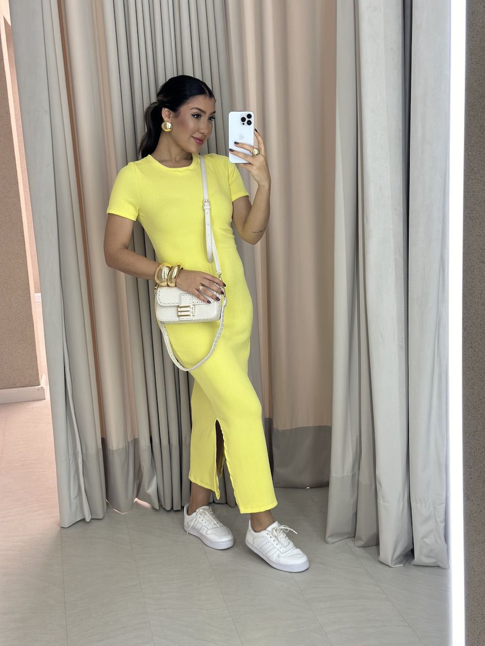 VESTIDO TÂNIA MANGA CURTA AMARELO