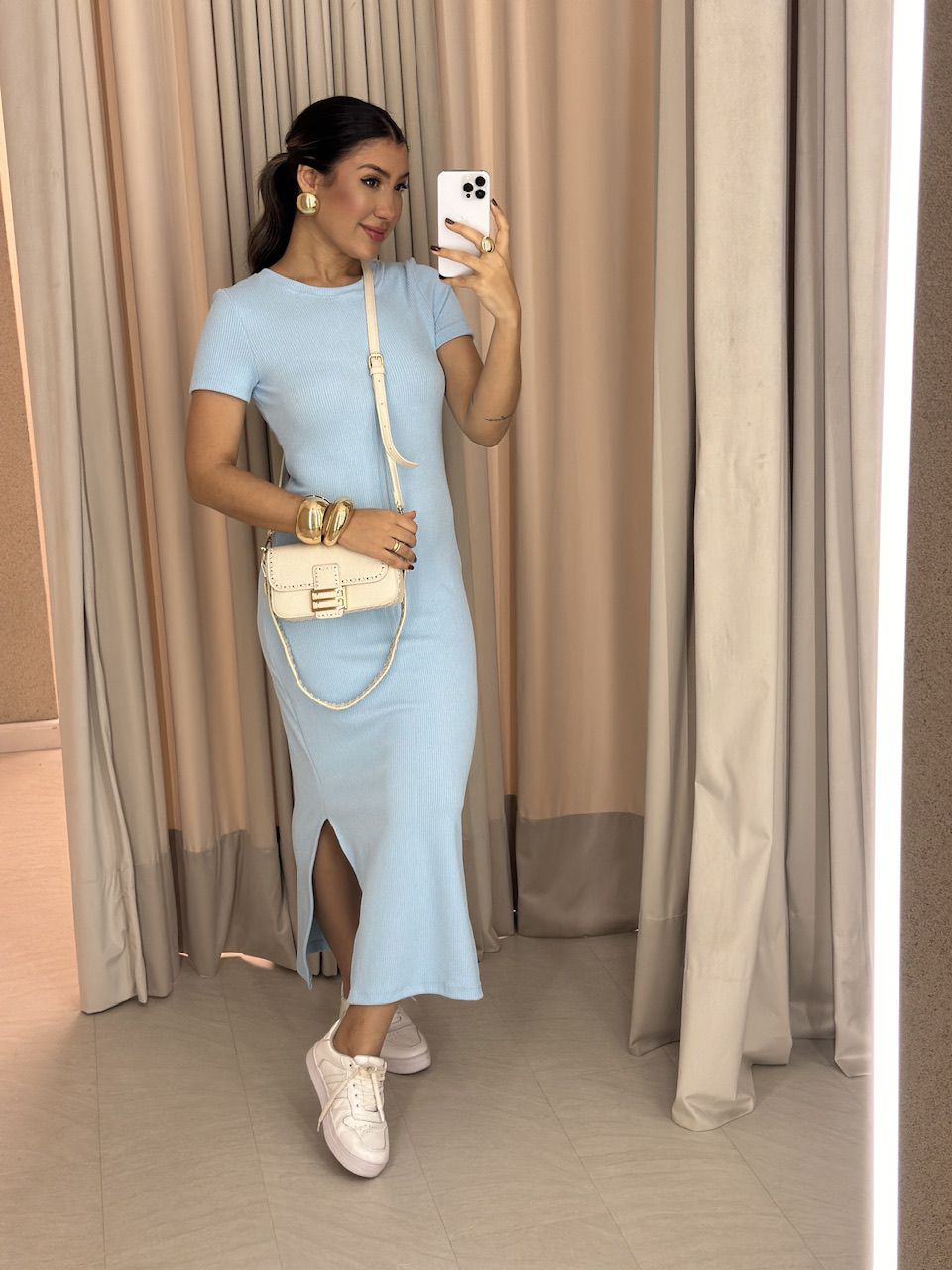 VESTIDO TÂNIA MANGA CURTA BABY BLUE