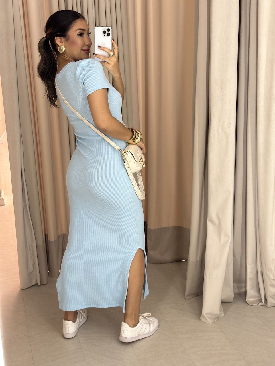 VESTIDO TÂNIA MANGA CURTA BABY BLUE