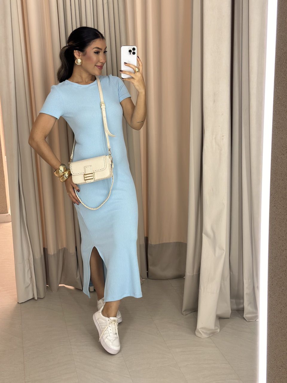 VESTIDO TÂNIA MANGA CURTA BABY BLUE