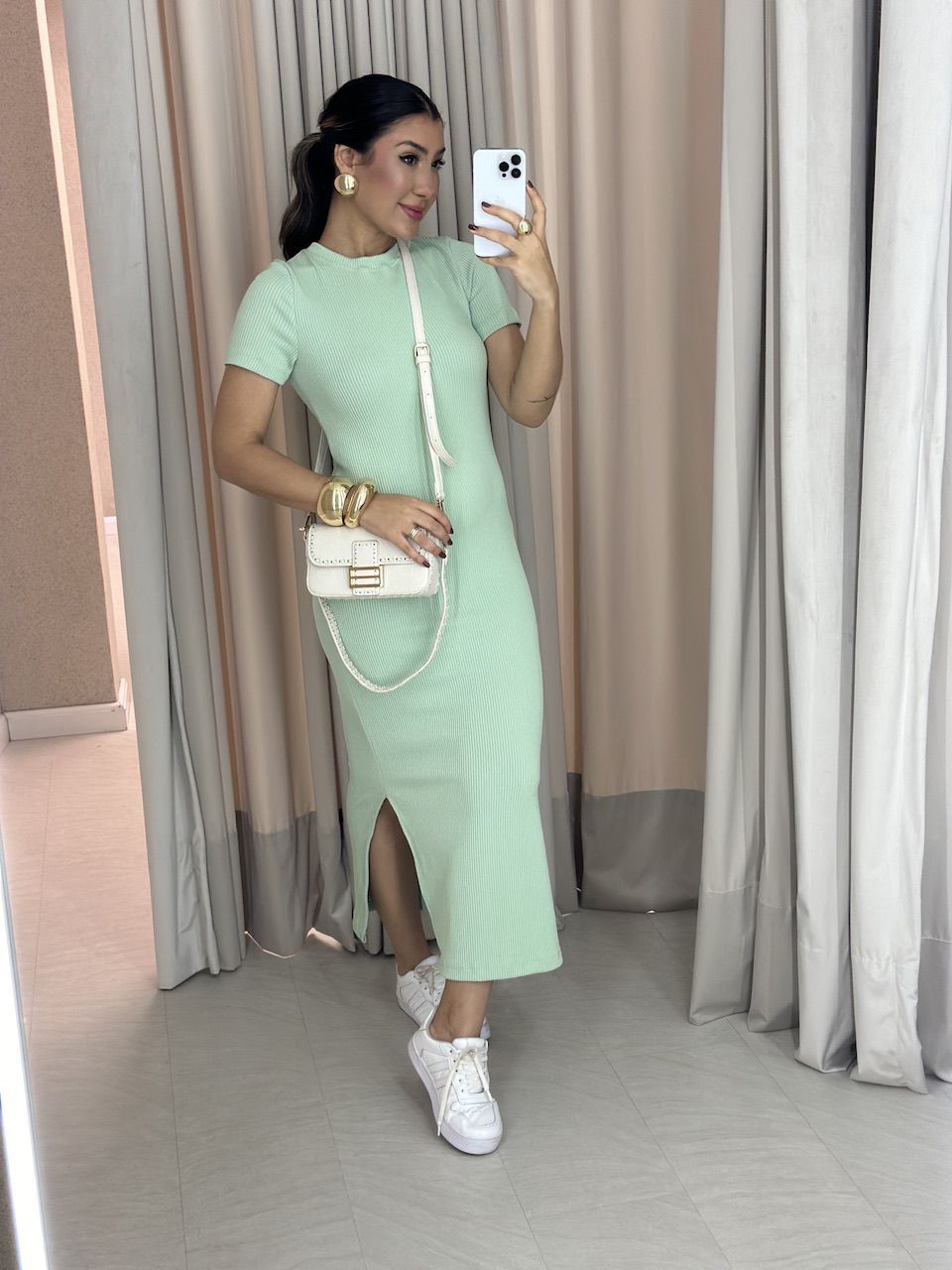 VESTIDO TÂNIA MANGA CURTA BABY GREEN - 0058220400 - CAROLLA FERRARO