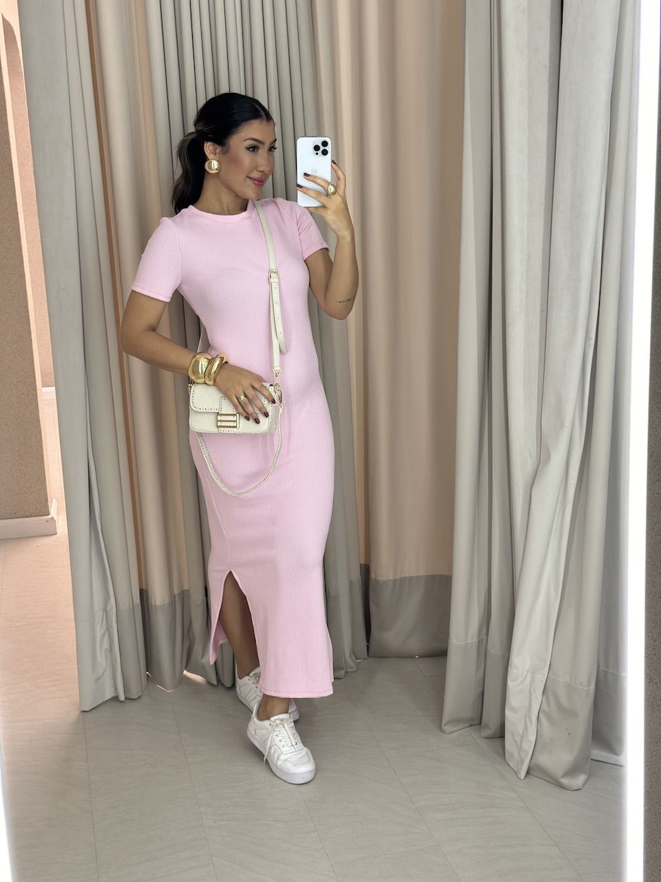 VESTIDO TÂNIA MANGA CURTA ROSA BALÉ