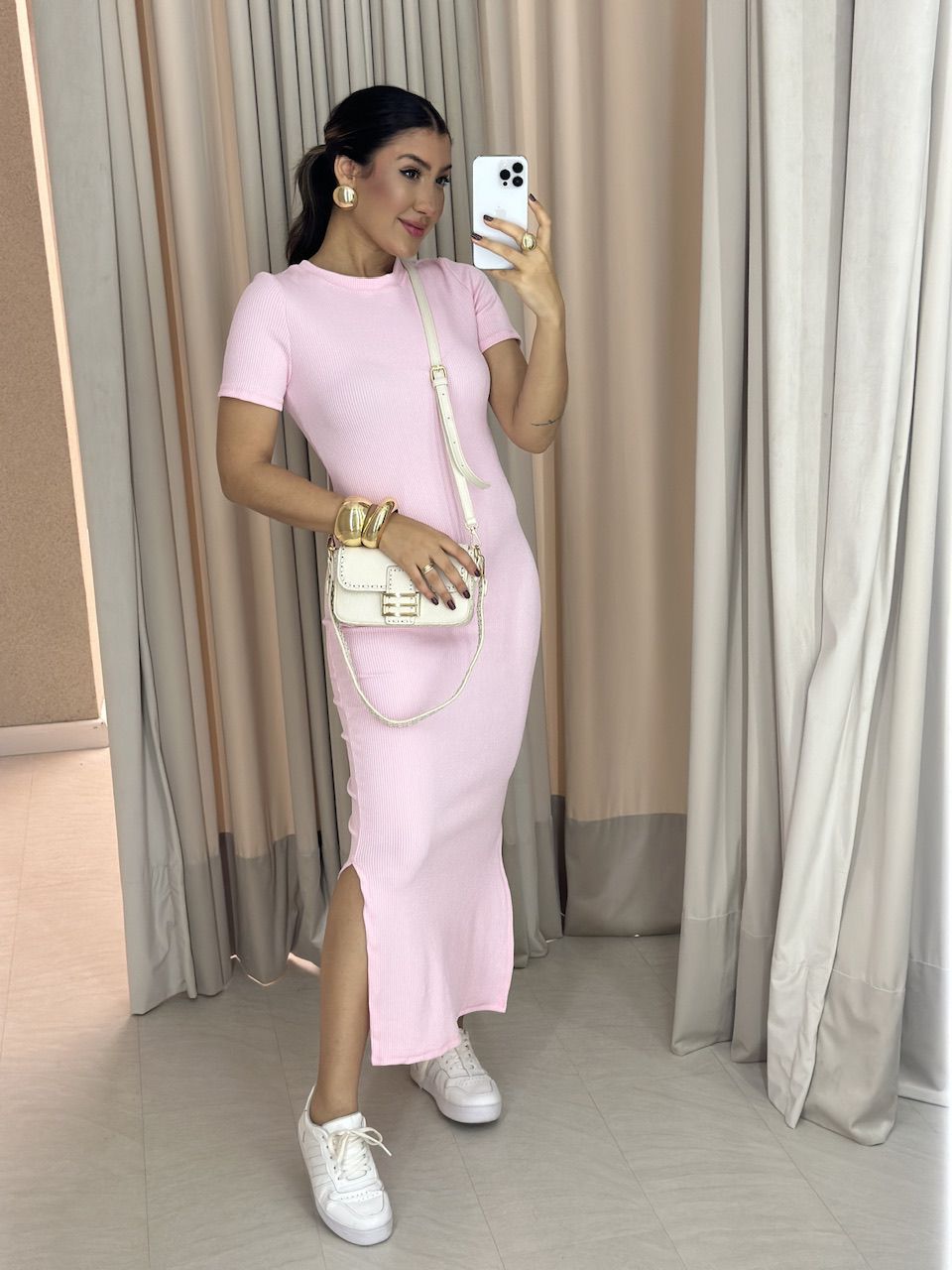 VESTIDO TÂNIA MANGA CURTA ROSA BALÉ