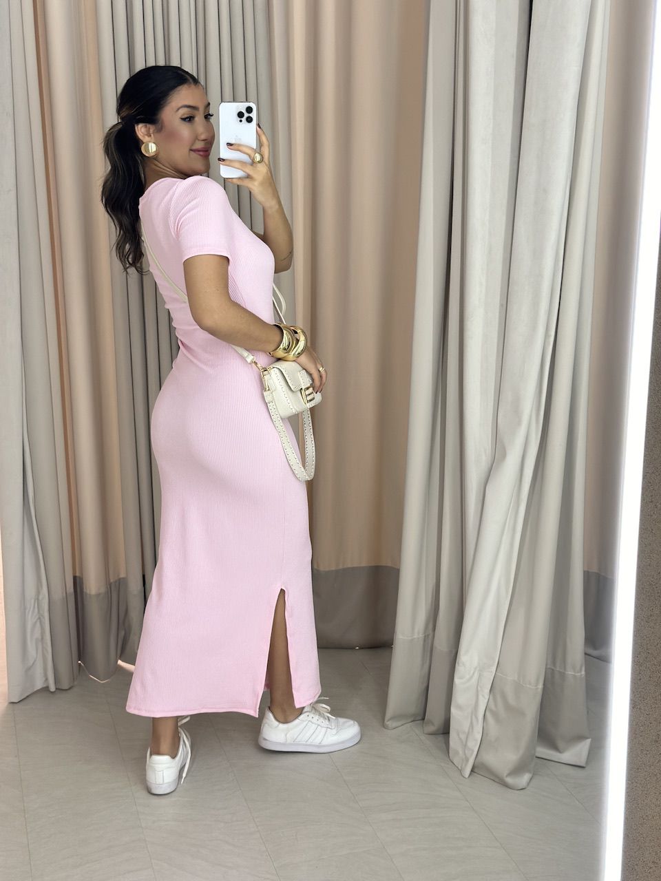 VESTIDO TÂNIA MANGA CURTA ROSA BALÉ