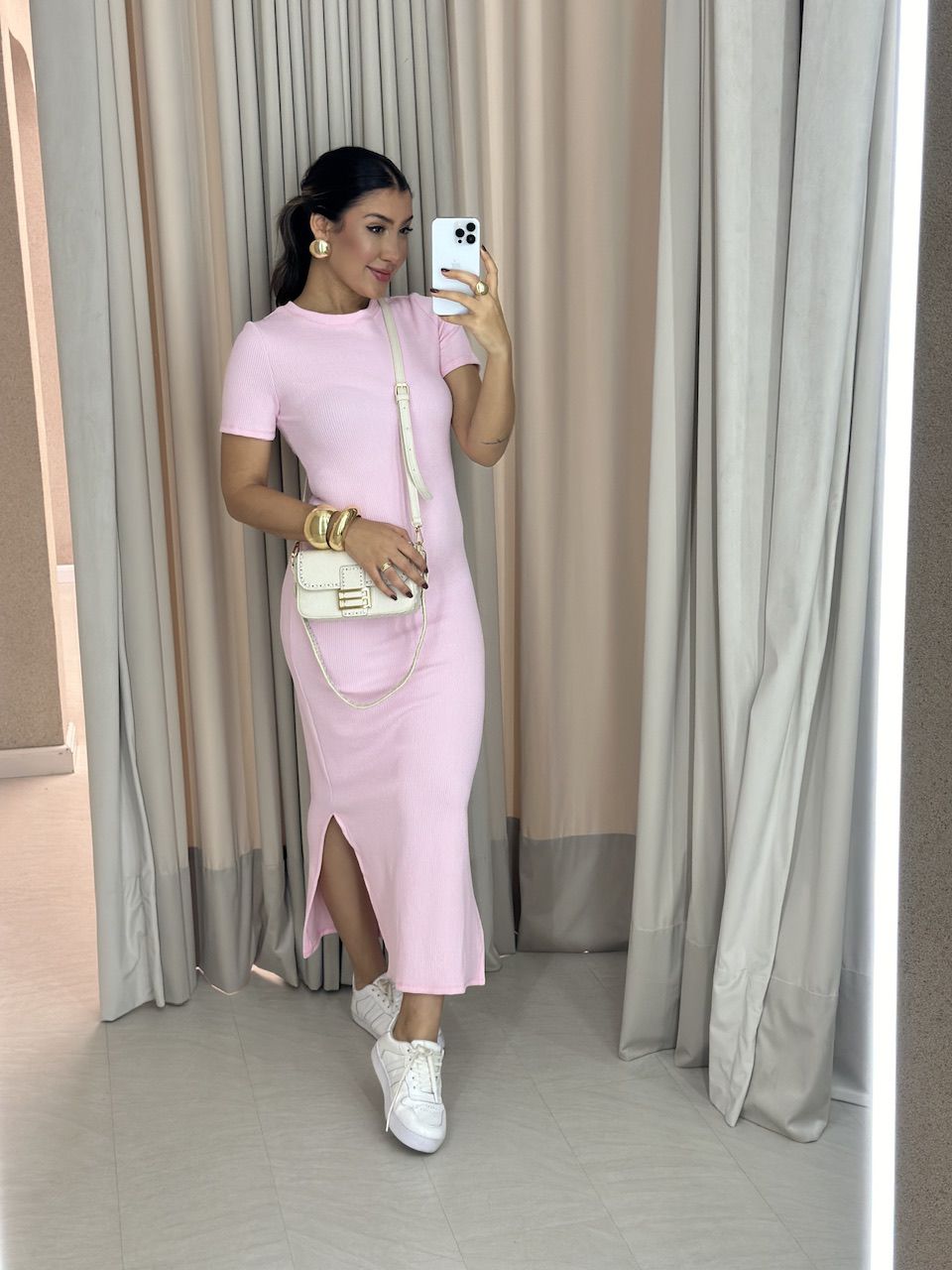 VESTIDO TÂNIA MANGA CURTA ROSA BALÉ