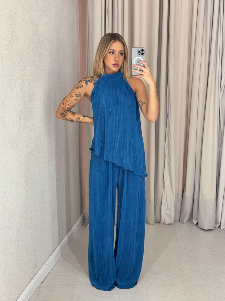 CONJUNTO ESTHER PLISSADO AZUL - 0059090109 - CAROLLA FERRARO