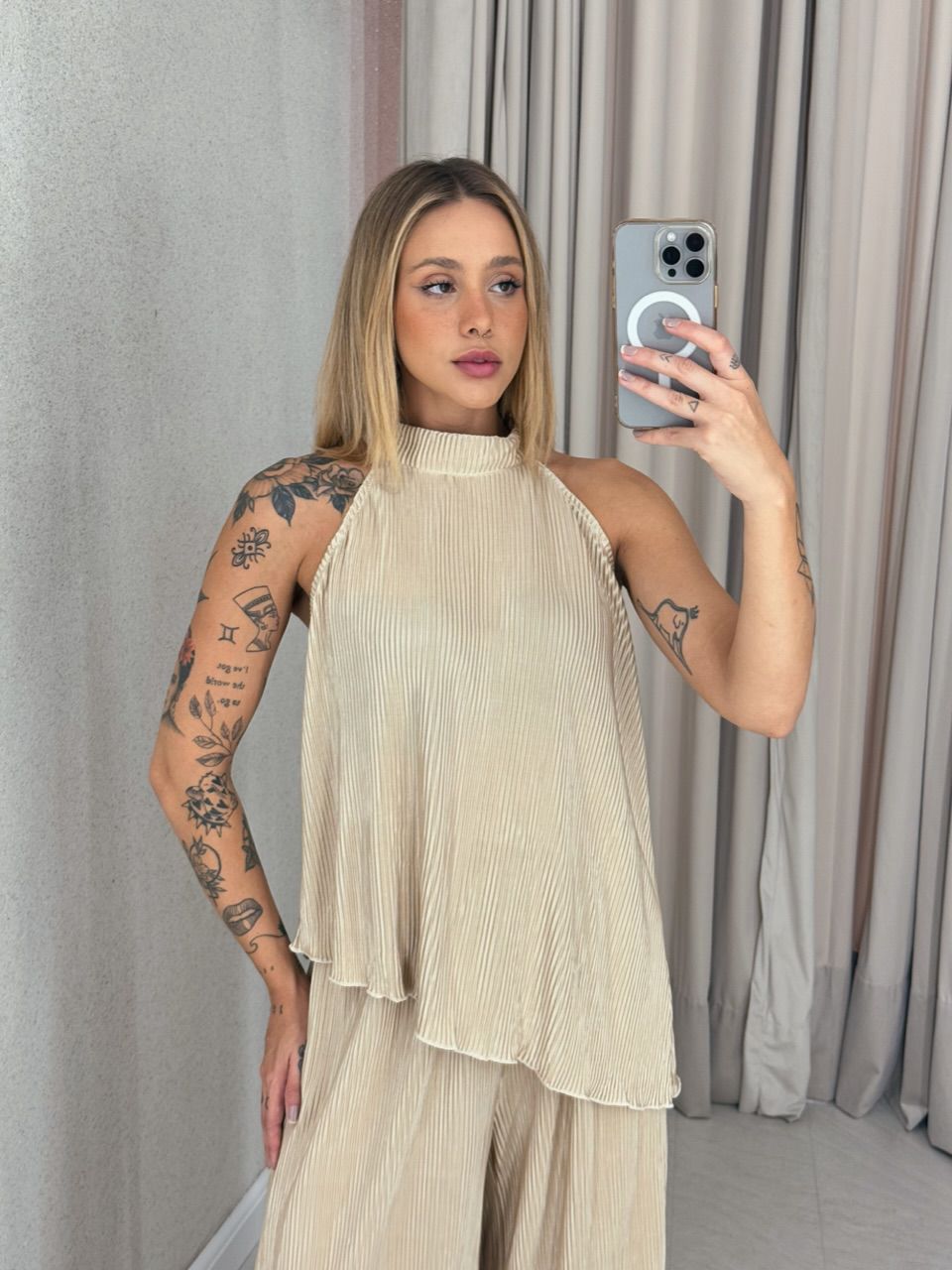 CONJUNTO ESTHER PLISSADO MARFIM