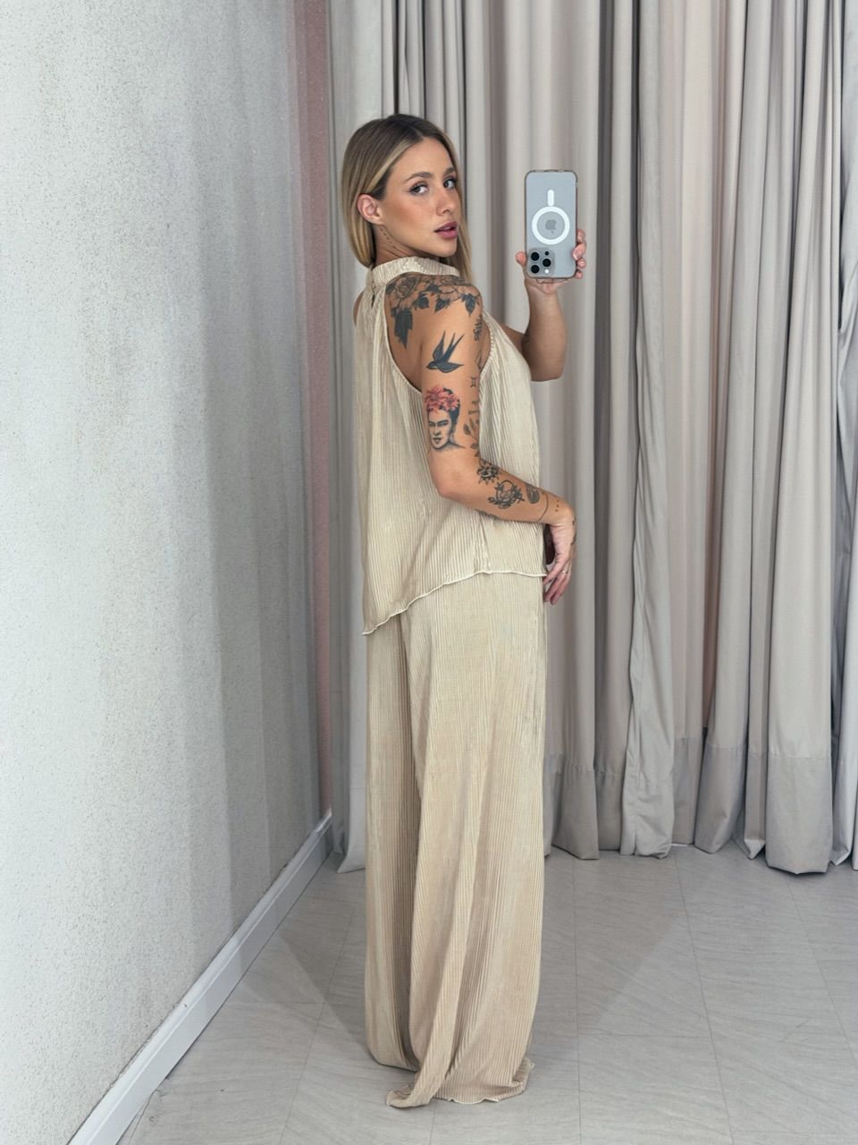 CONJUNTO ESTHER PLISSADO MARFIM
