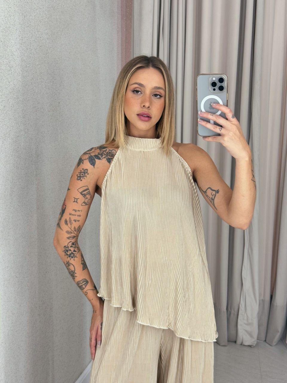 CONJUNTO ESTHER PLISSADO MARFIM