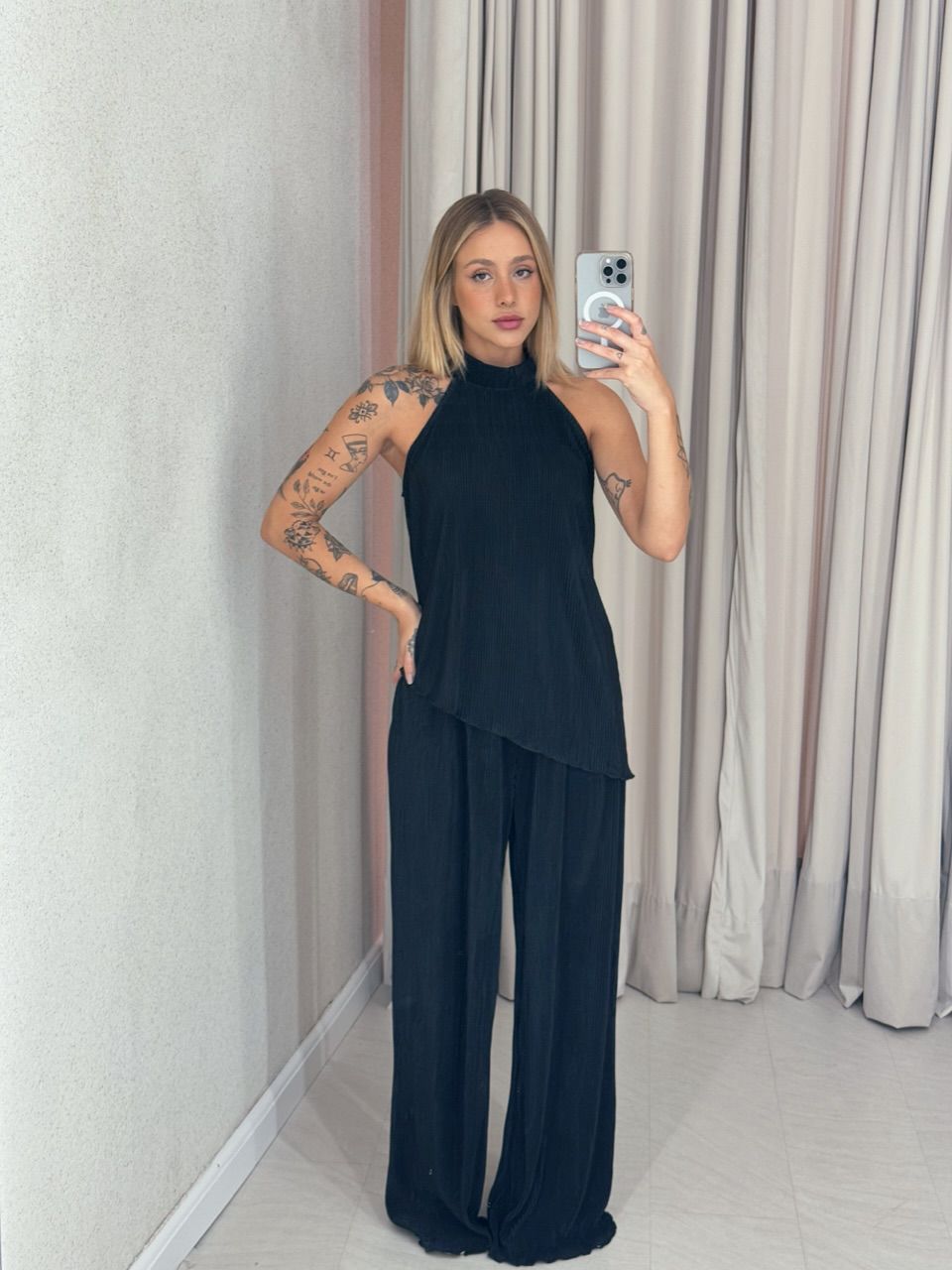 CONJUNTO ESTHER PLISSADO PRETO
