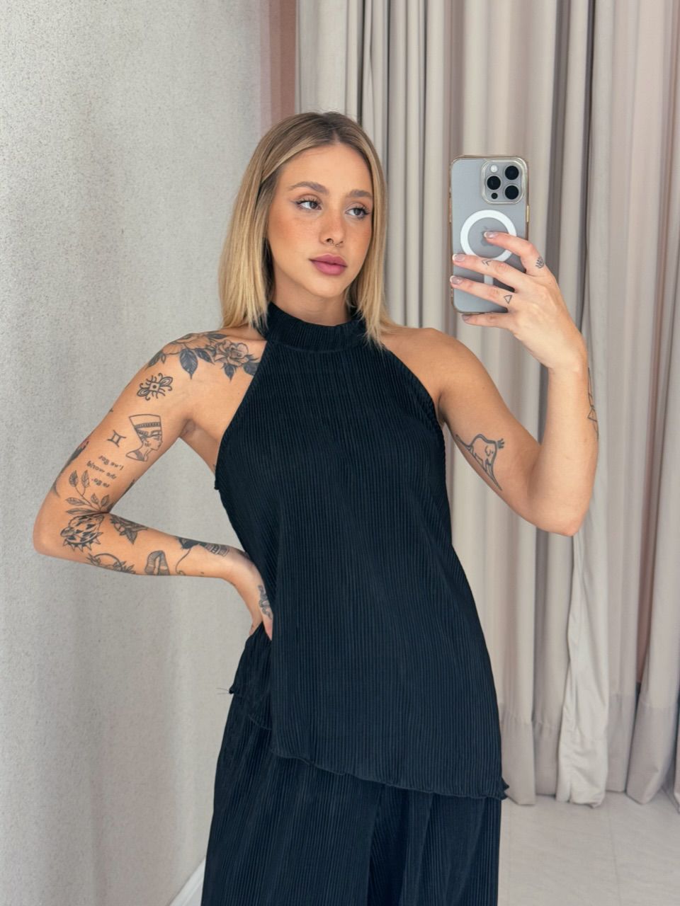 CONJUNTO ESTHER PLISSADO PRETO