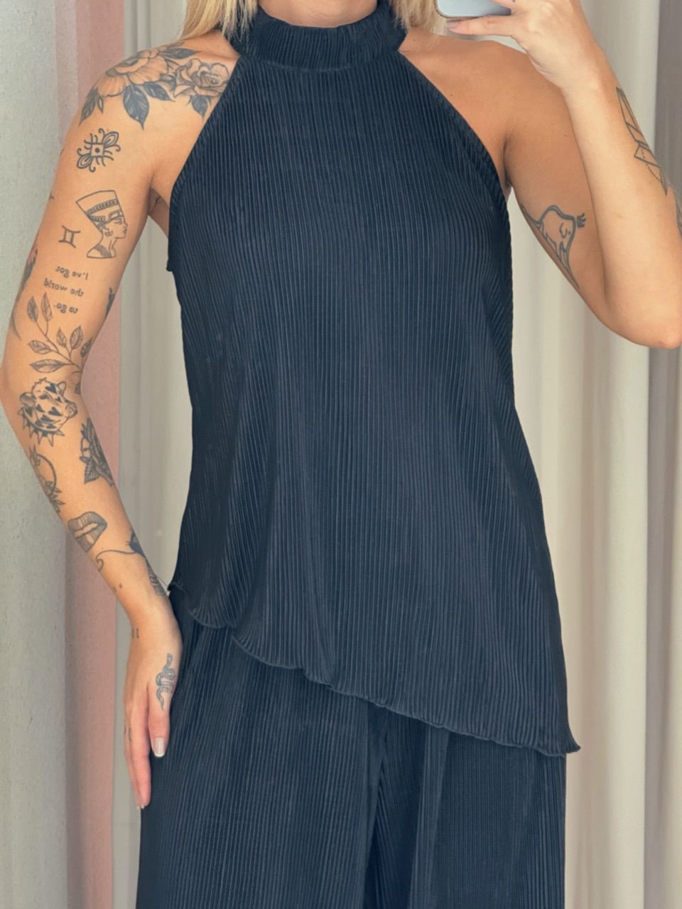 CONJUNTO ESTHER PLISSADO PRETO