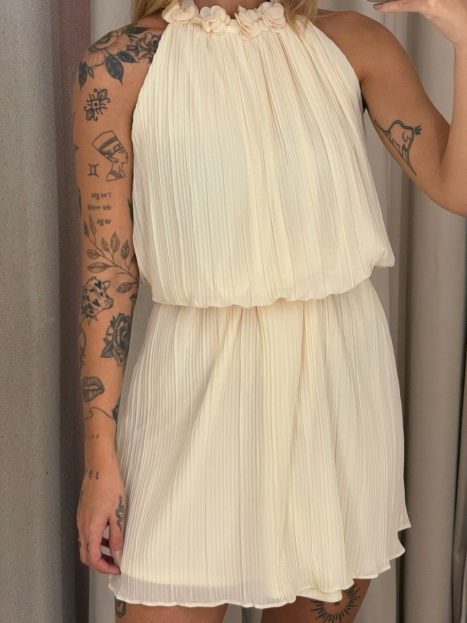 VESTIDO MARIA ELISA PLISSADO MARFIM
