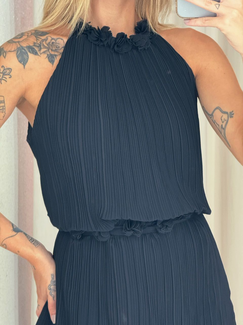 VESTIDO MARIA ELISA PLISSADO PRETO