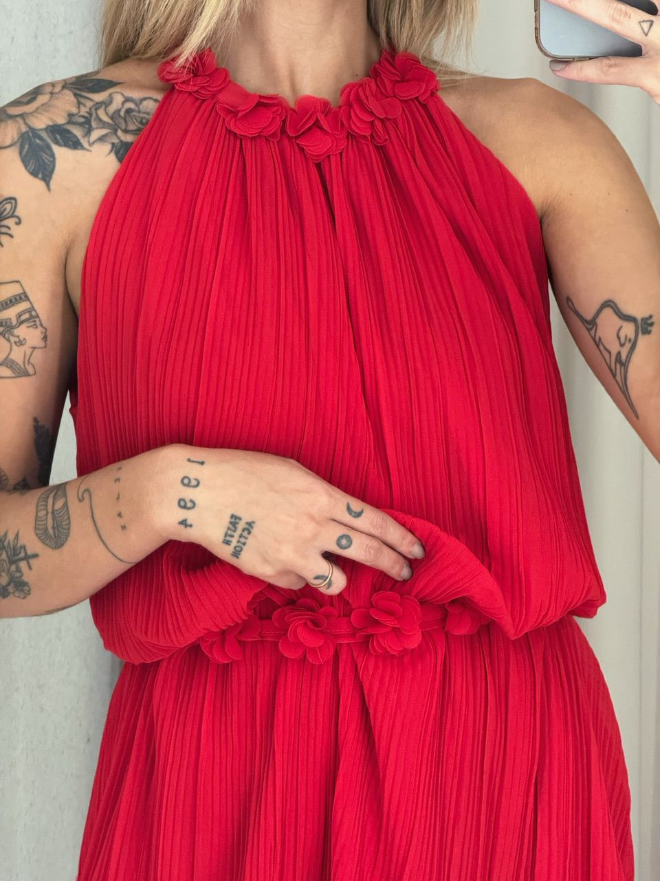 VESTIDO MARIA ELISA PLISSADO VERMELHO