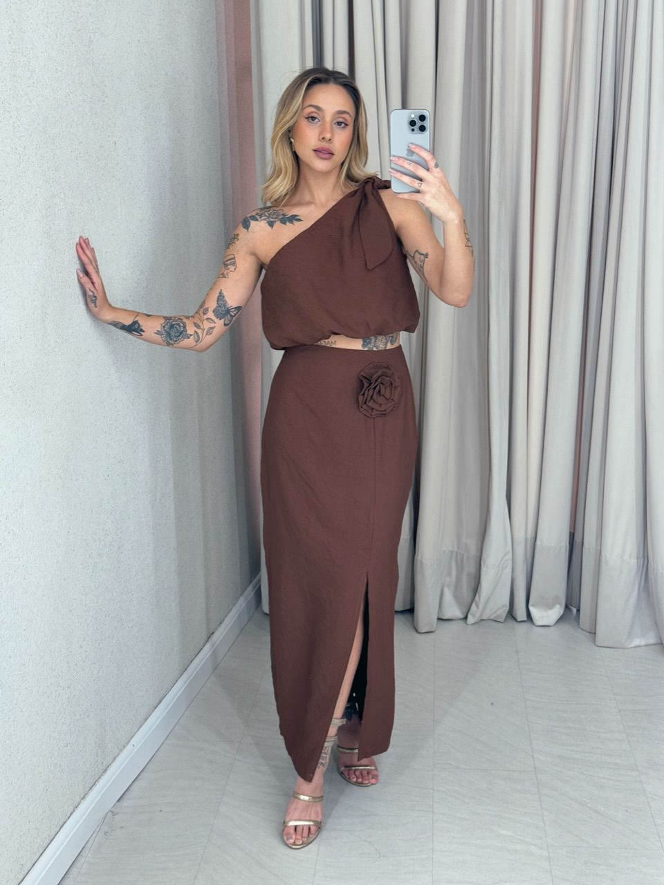 CONJUNTO CLAUDIA SAIA MARROM - 0060940054 - CAROLLA FERRARO