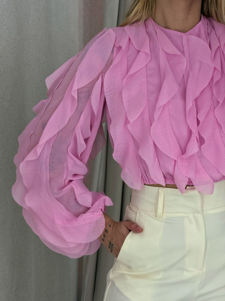 BLUSA FLÁVIA BABADO VERTICAL BABY PINK