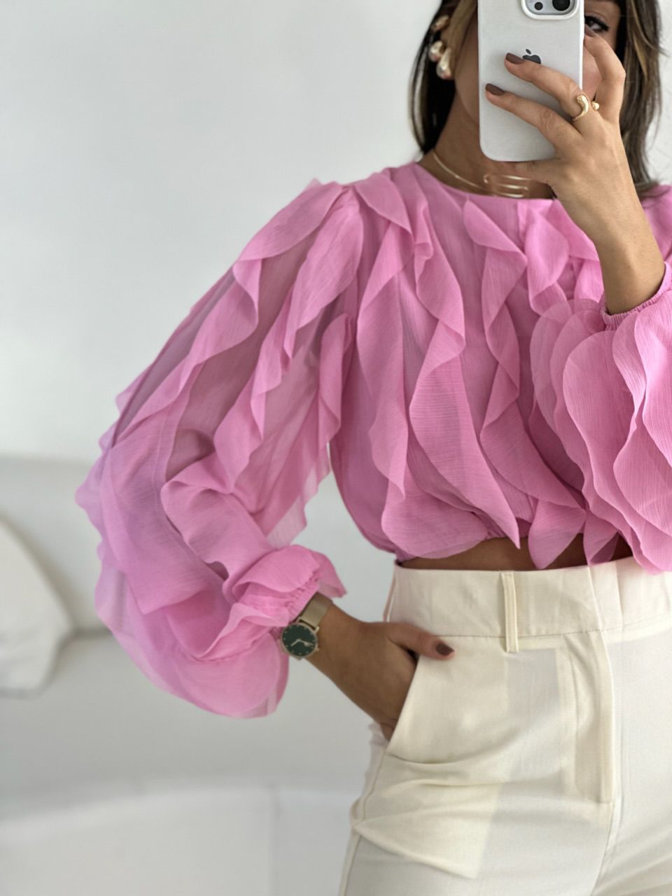 BLUSA FLÁVIA BABADO VERTICAL BABY PINK