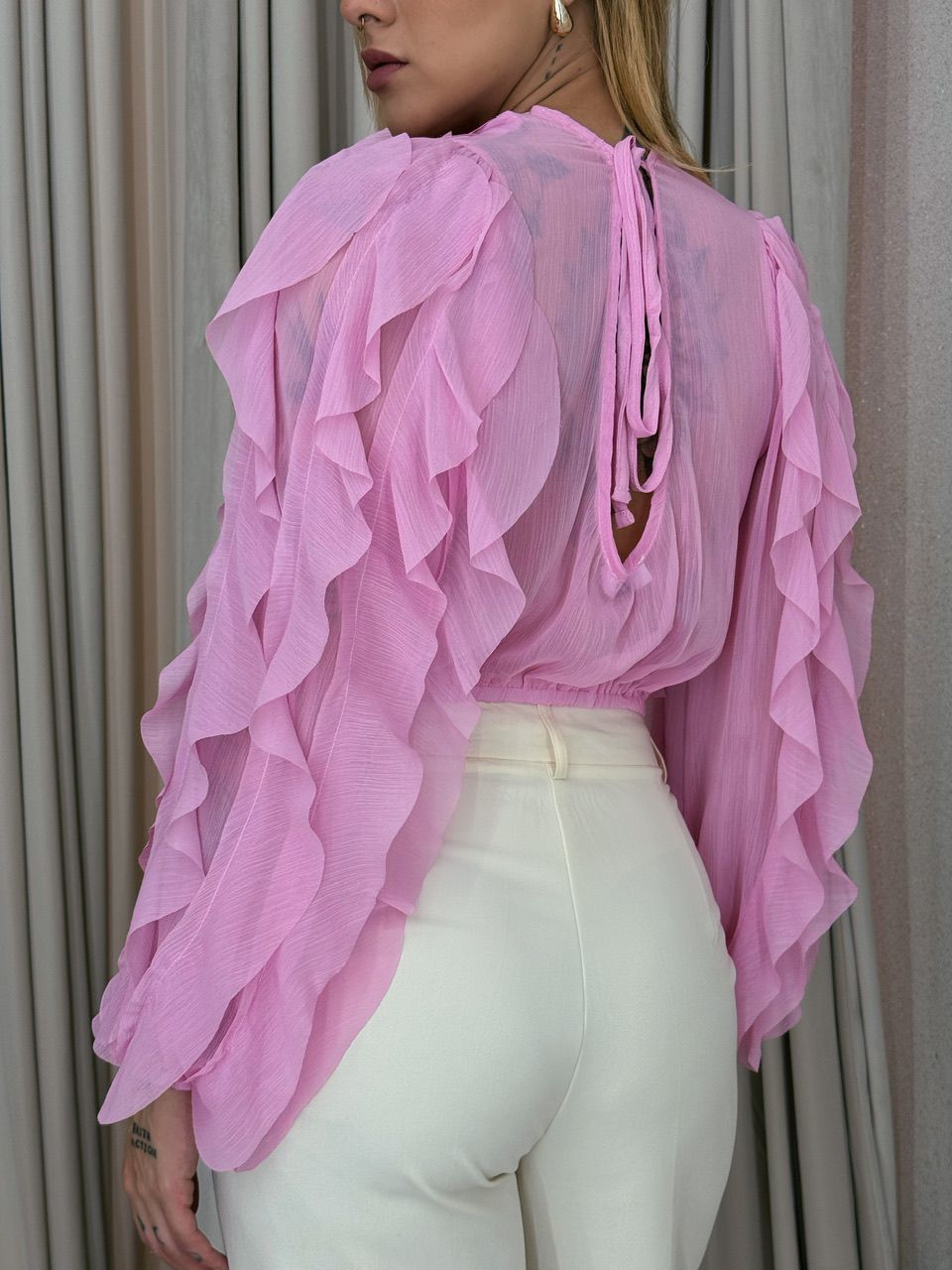 BLUSA FLÁVIA BABADO VERTICAL BABY PINK