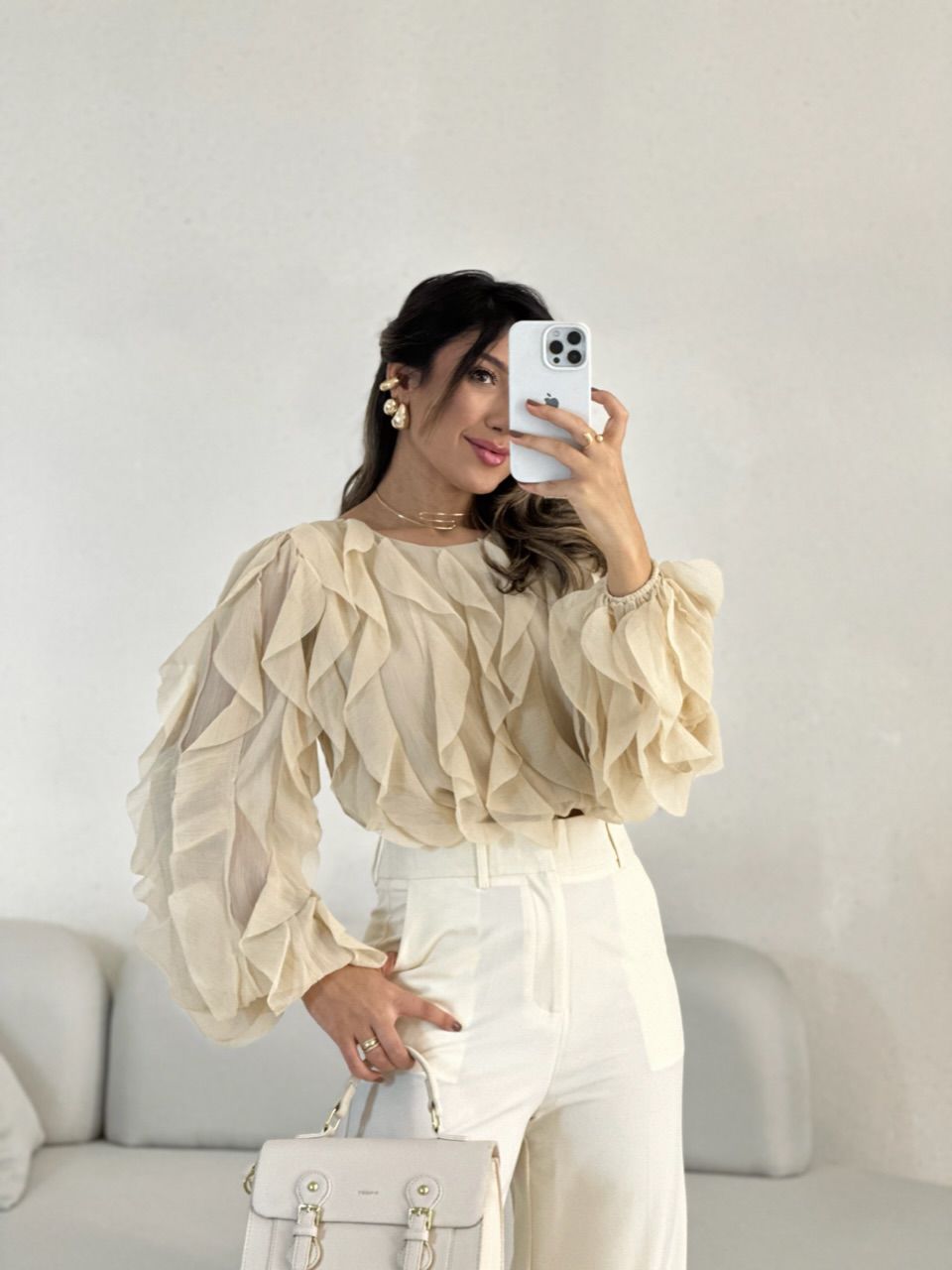 BLUSA FLÁVIA BABADO VERTICAL Nude - 0055050049 - CAROLLA FERRARO