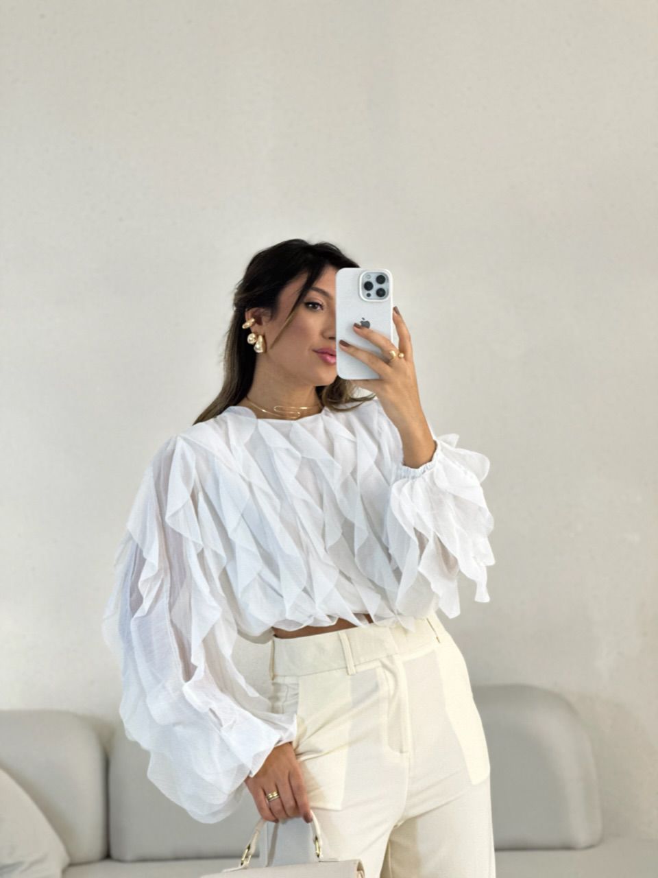 BLUSA FLÁVIA BABADO VERTICAL OFF - 0055050048 - CAROLLA FERRARO