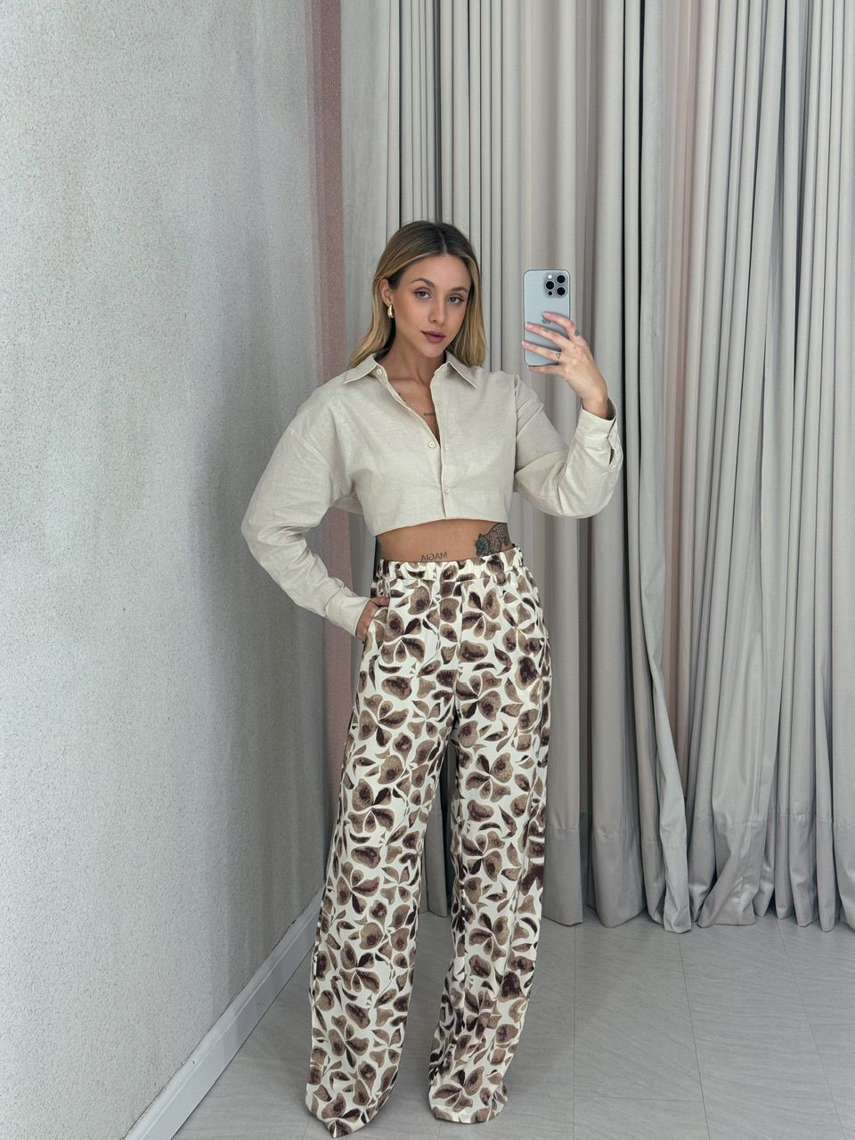 CALÇA MARÍLIA ESTAMPADA NUDE