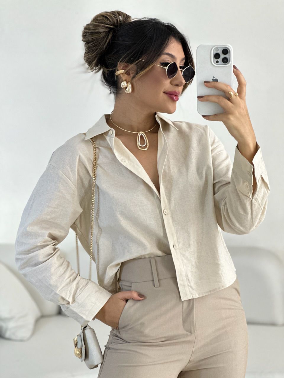 CAMISA KÁTIA BÁSICA NUDE - 0055040049 - CAROLLA FERRARO