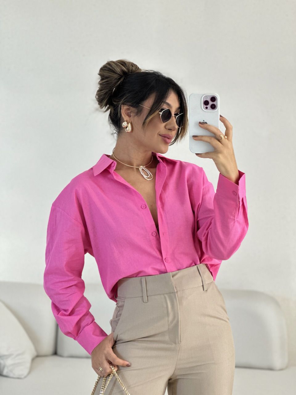CAMISA KÁTIA BÁSICA ROSA - 0055040031 - CAROLLA FERRARO