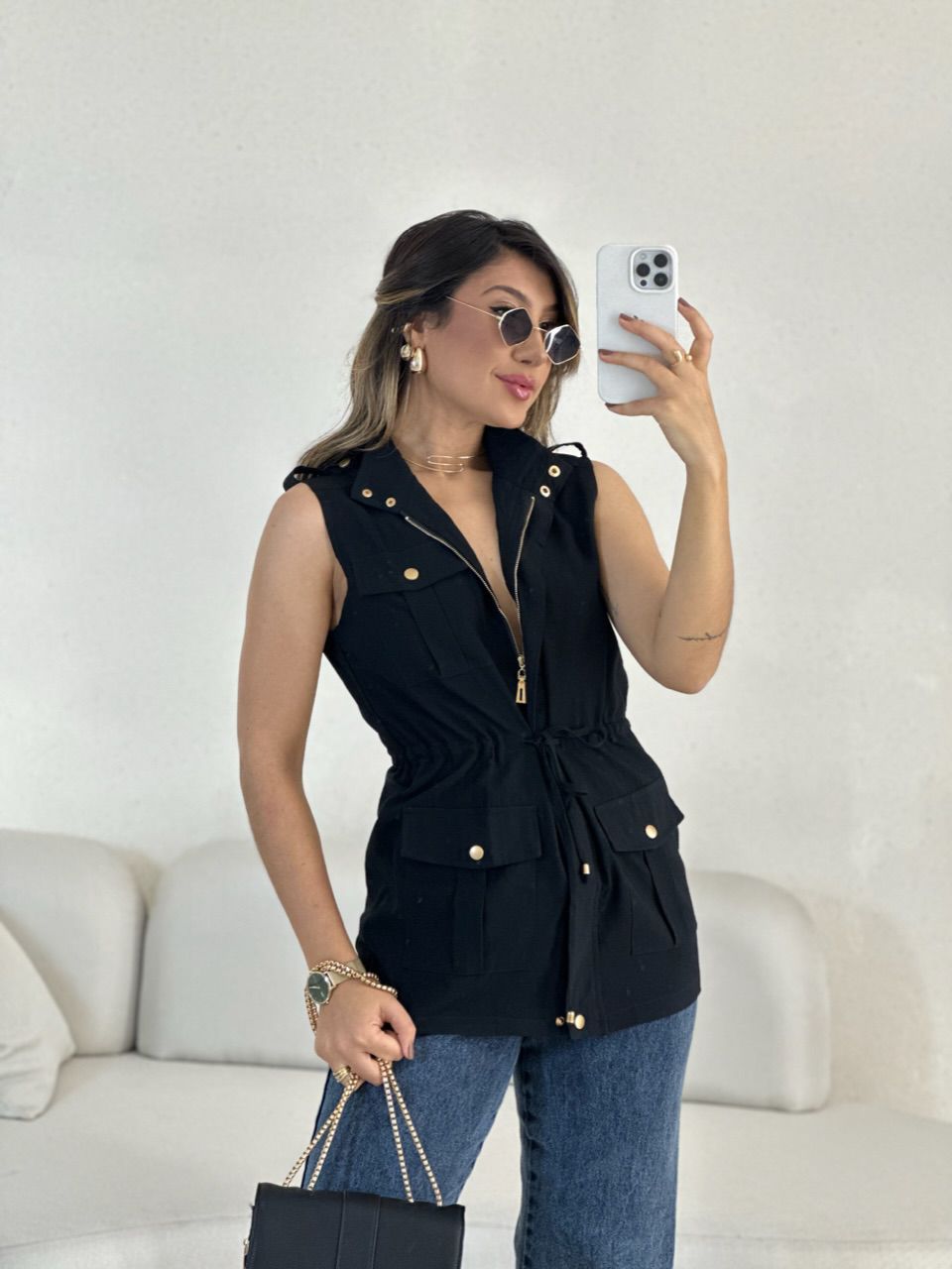 COLETE BOLSO CARGO PRETO - 0055030032 - CAROLLA FERRARO